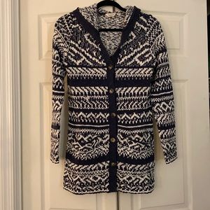 Lucky Brand cardigan with hood. Size small. Front pockets. Approx 29” long.